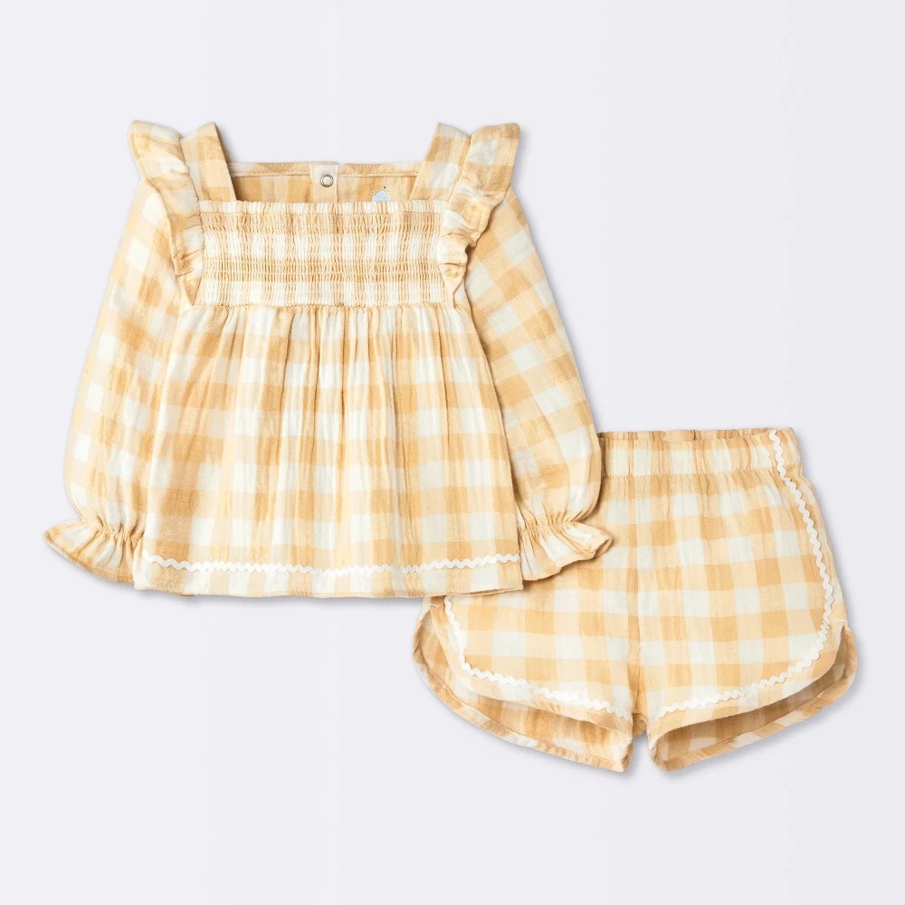 Cloud Island Baby Girls' Smocked Gingham Set Yellow 24M