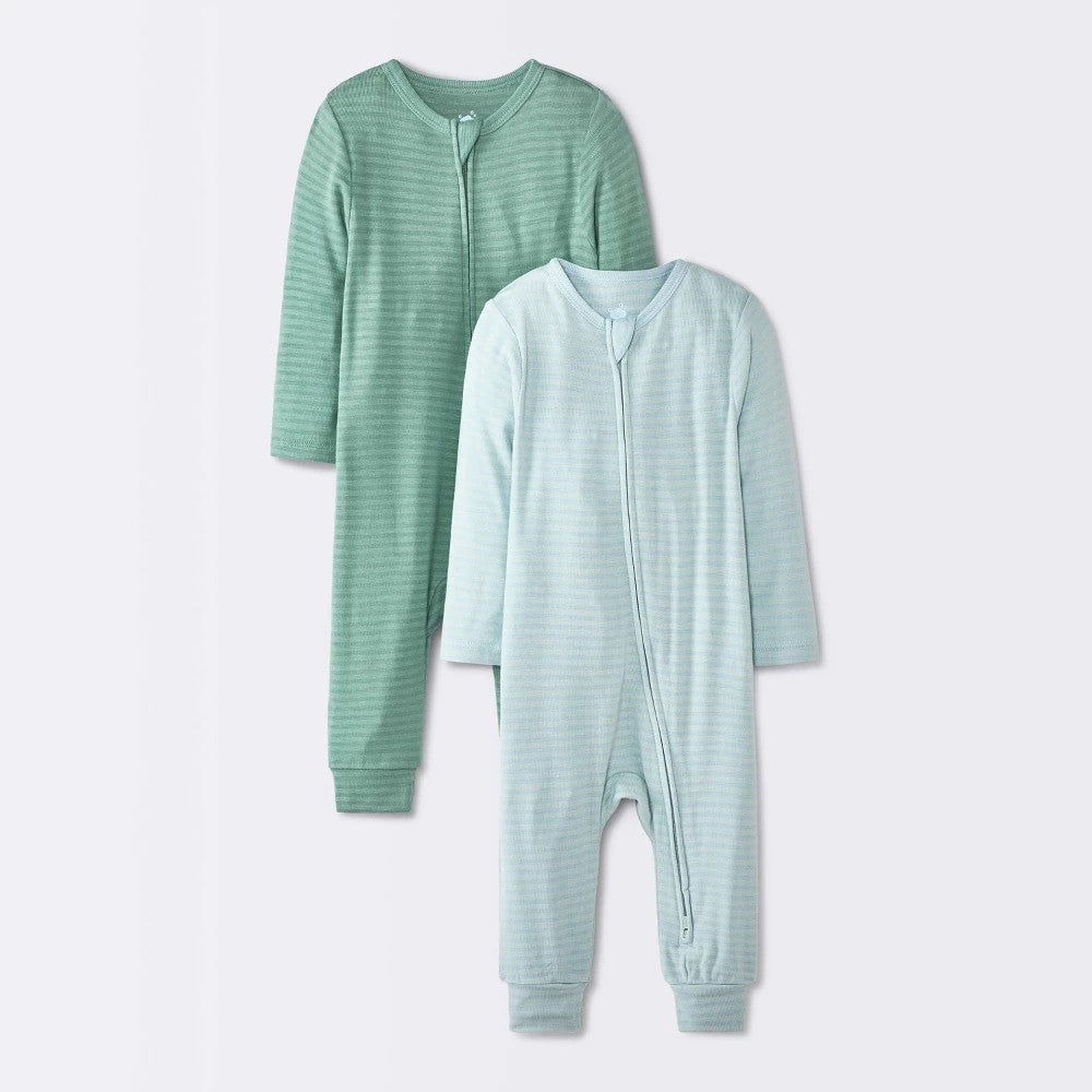 Cloud Island Baby Boys' Striped Rompers, Green 3-6M, 2pk