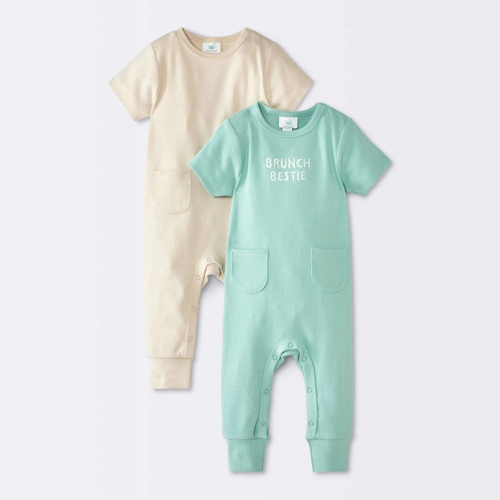 Cloud Island Baby Brunch Jacquard Rompers, Green/Tan, 0-3M boys