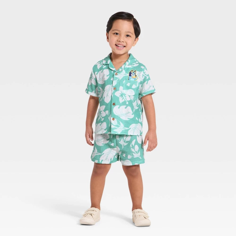 Bluey Toddler Boys' 2pc Teal Blue Shirt & Shorts Set 3T