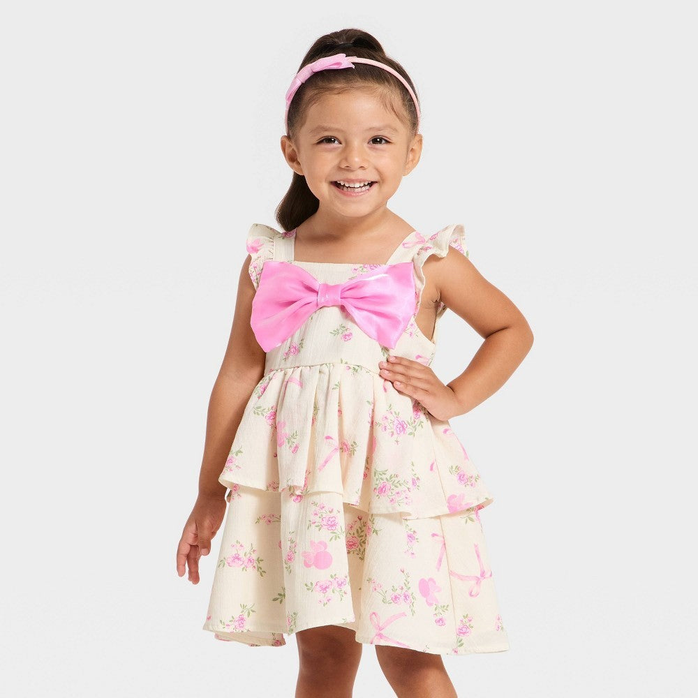 Disney Minnie Mouse Girls Floral Bow Gauze Dress Pink Size 2T