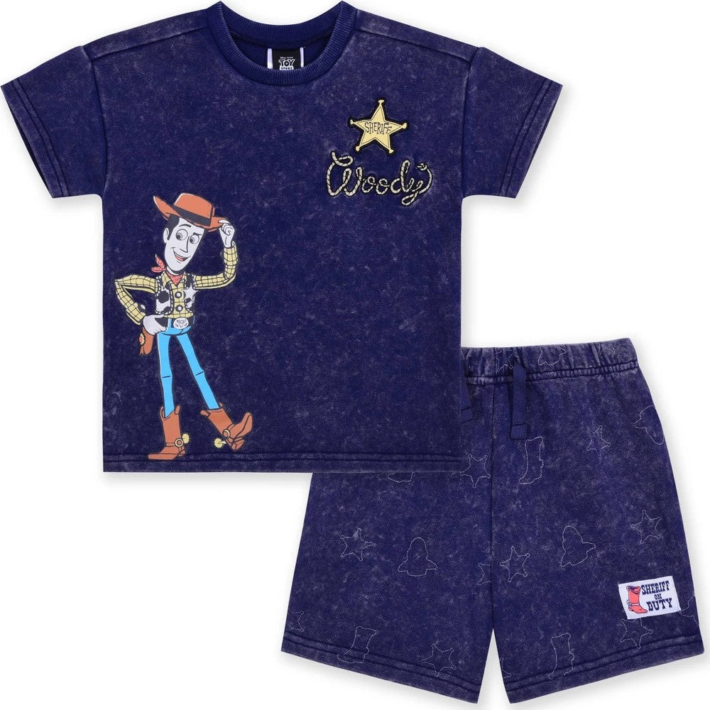 Disney Toddler Boys' 2pc Toy Story Woody T-Shirt & Shorts Set - Blue 5T