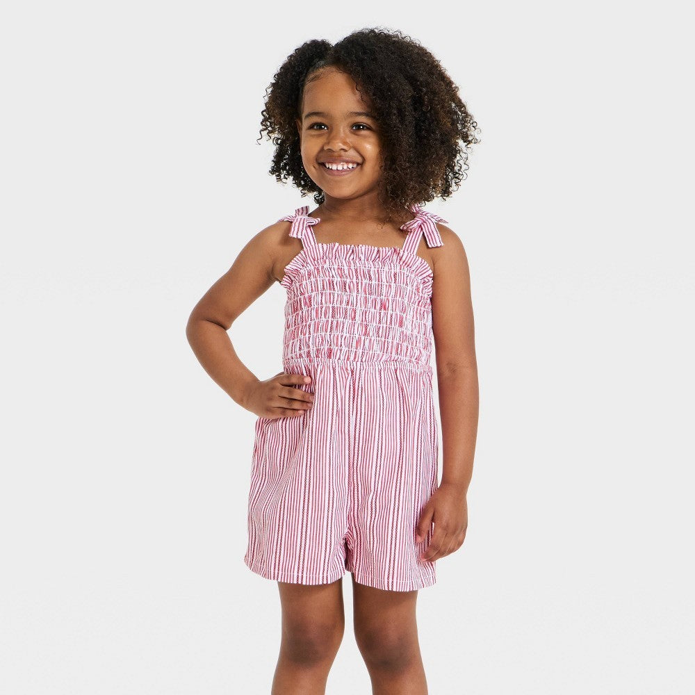 Cat & Jack Toddler Girls' Striped Romper Red 12M
