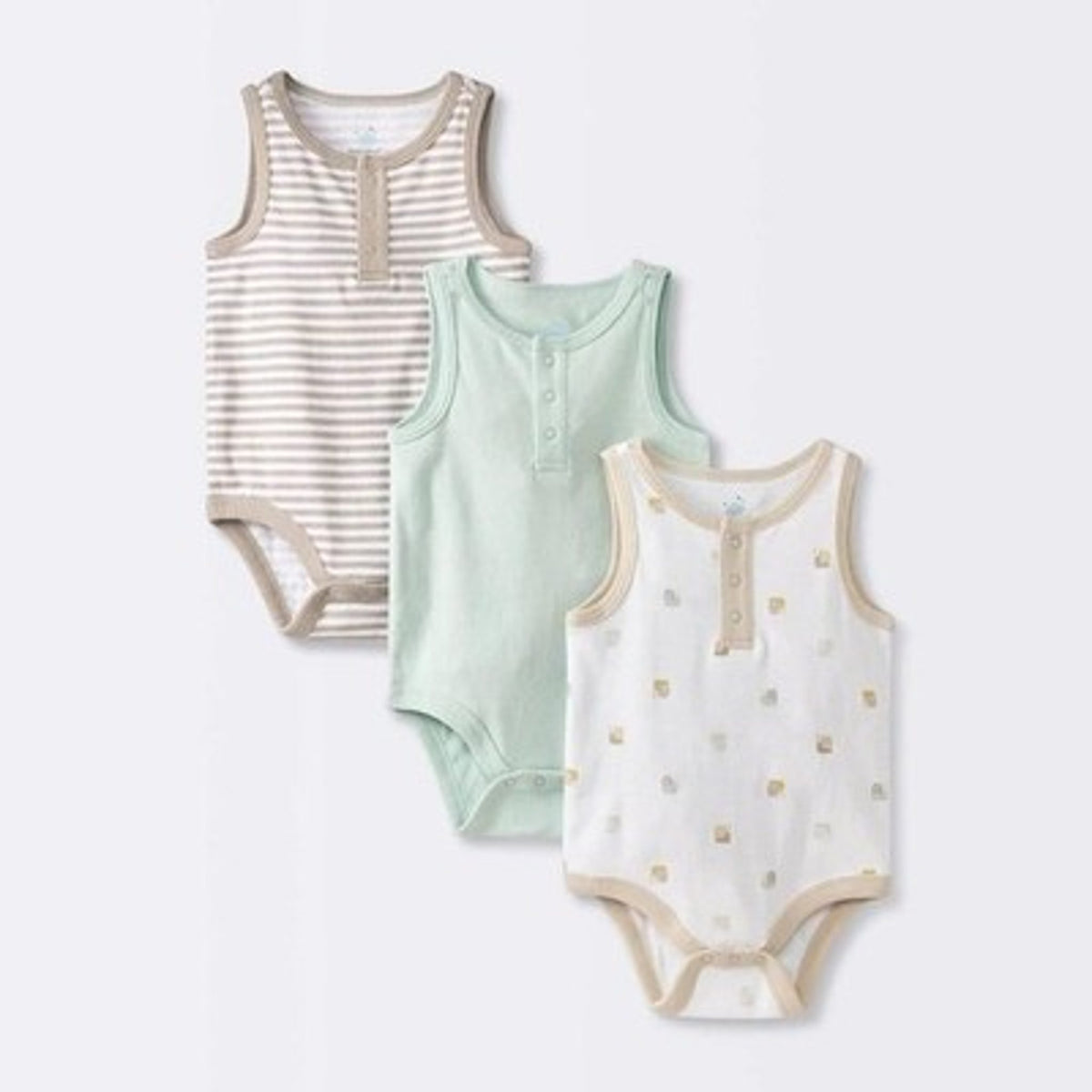 Cloud Island Newborn Sleeveless Henley Bodysuit 3pk boys