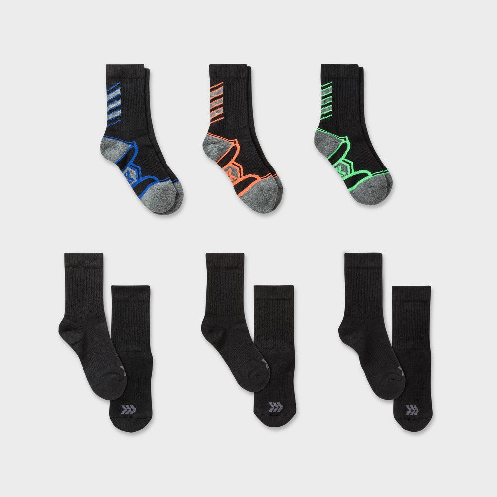 All In Motion boys Crew Athletic Socks Black, Size M