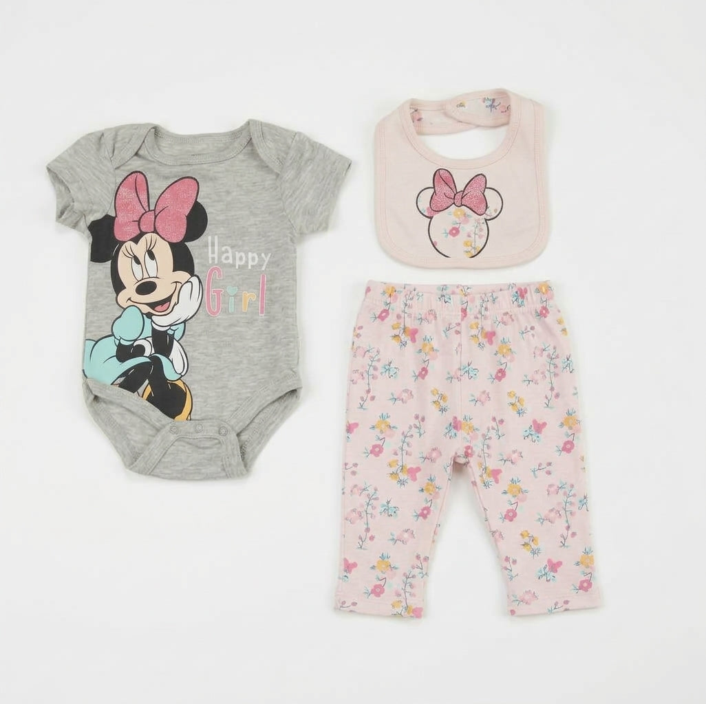 Disney Minnie Mouse Baby Girl Outfit 3pc 0-3M