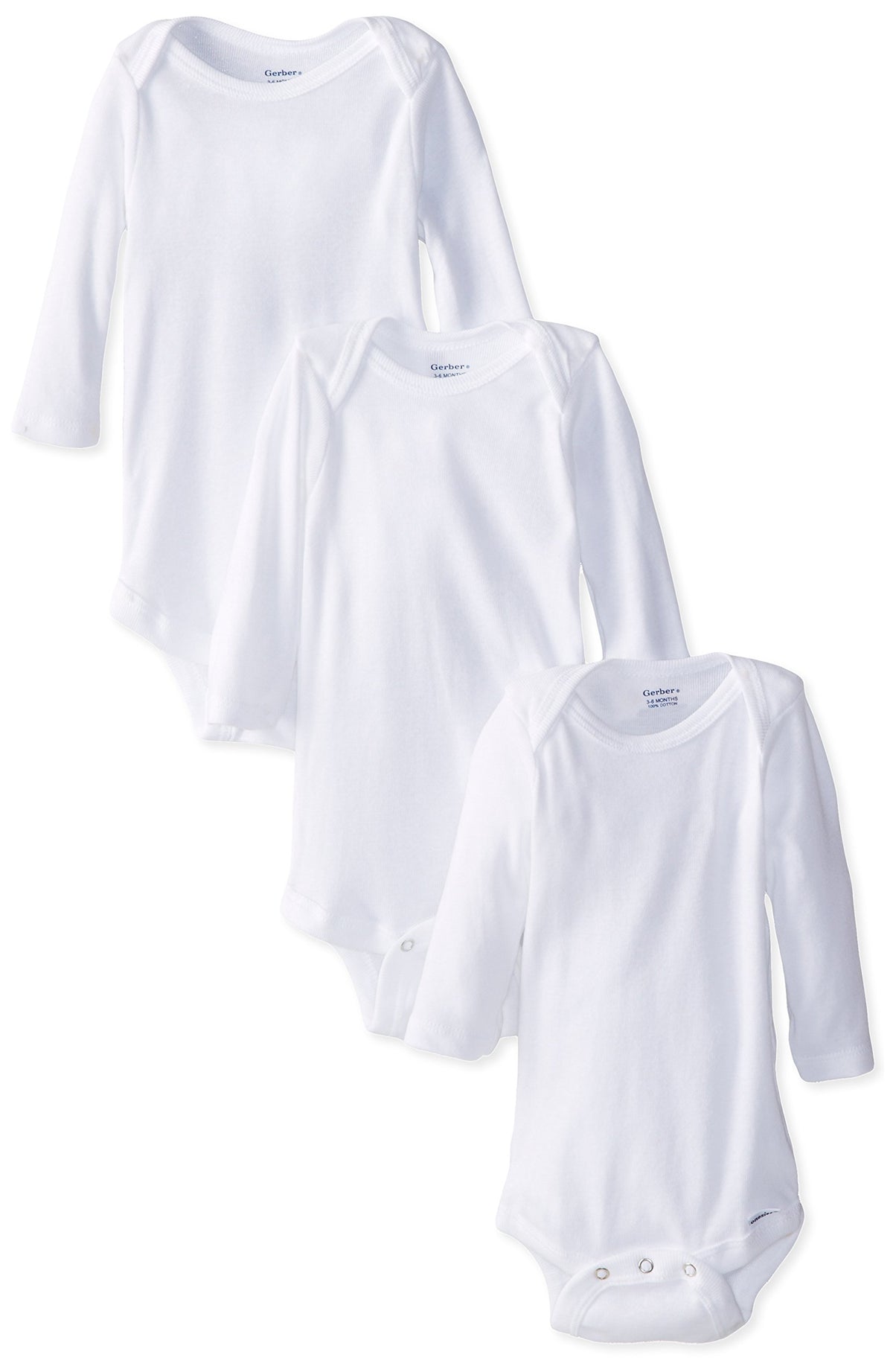 Gerber Long Sleeve Onesies Bodysuit 3-6M White Pack boys
