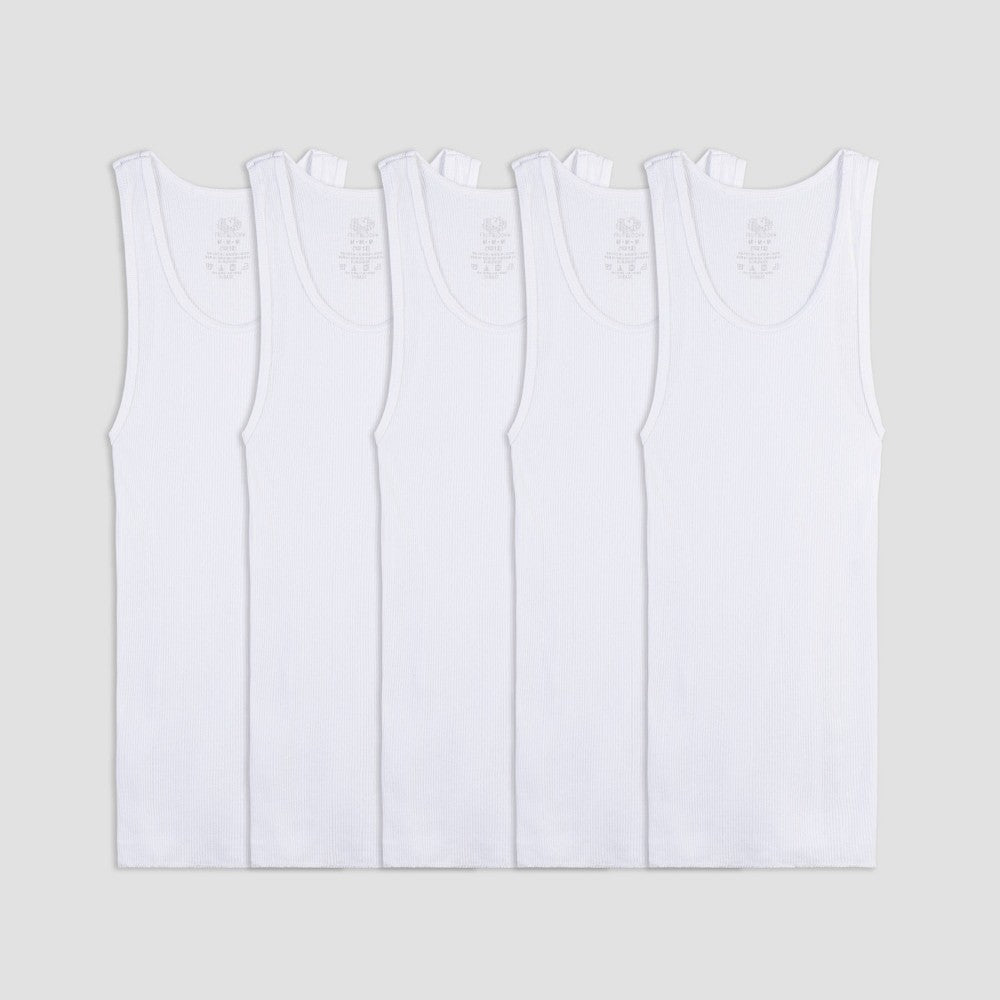 Fruit Of The Loom Boys XL White Ribbed Tank Tops, Pack of 5