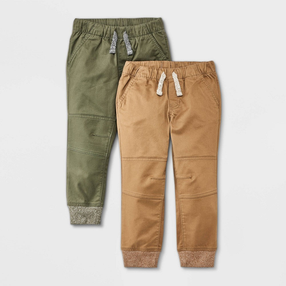 Cat & Jack Toddler Boys' 2pk Jogger Pants 3T Olive/Brown
