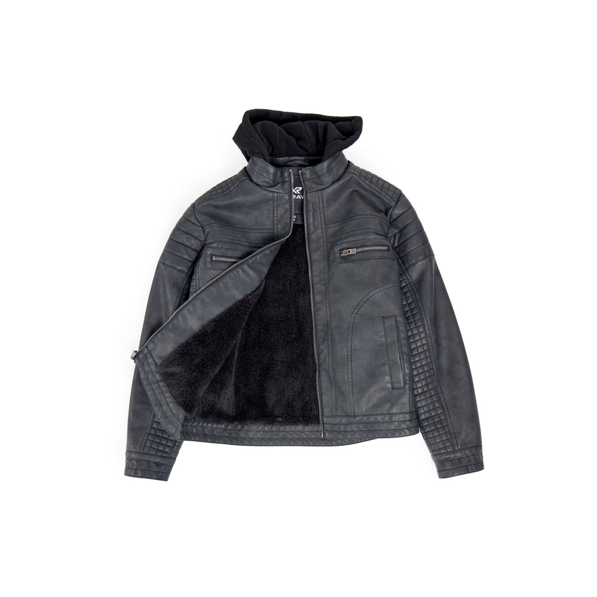 Xray Boys Moto Leather Jacket XL with Removable Hood