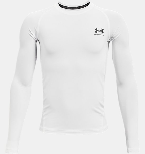 Boys' Under Armour HeatGear Armour Long Sleeve Compression Shirt Large White