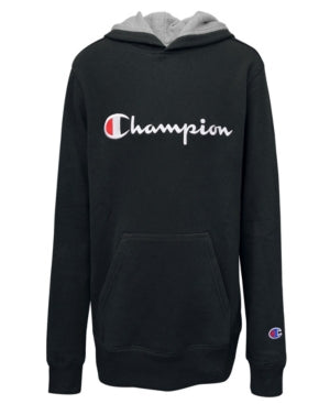 Kids 7-20 Champion Script Fleece Hoodie, Boy's, Size: Large, Black