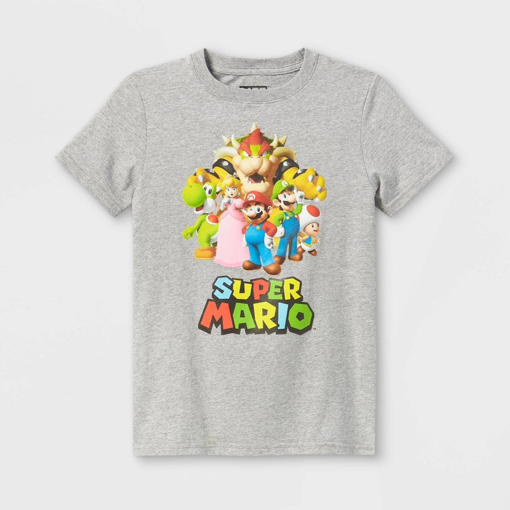 Super Mario Boys' Graphic T-Shirt Gray XL