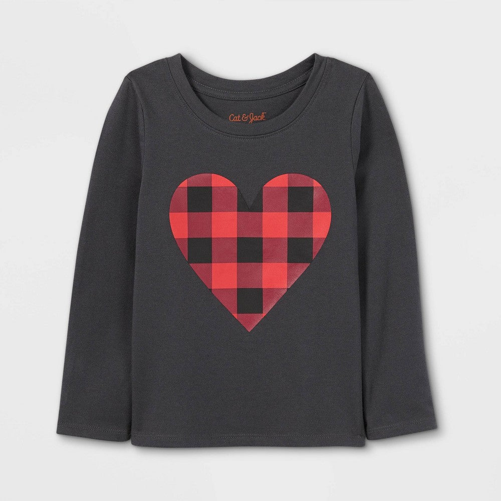 Cat & Jack Girls' Buffalo Check Heart T-Shirt 4T