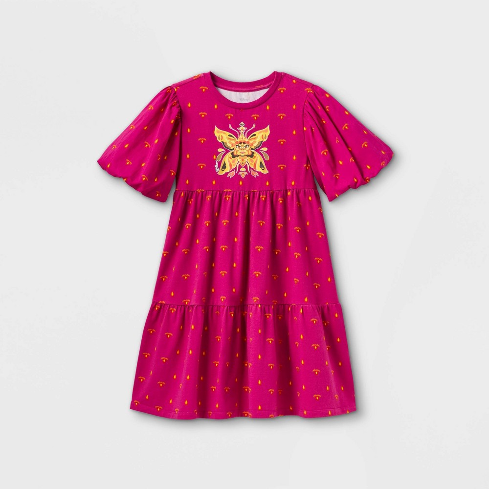 Disney Encanto Girls Pink Dress XS Tiered Puff Sleeve