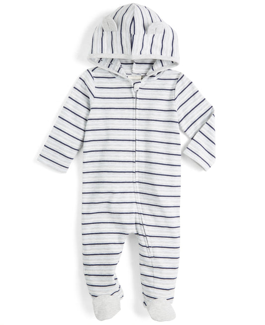 First Impressions Baby Boys Stripe Coverall - Light Grey Hthr
