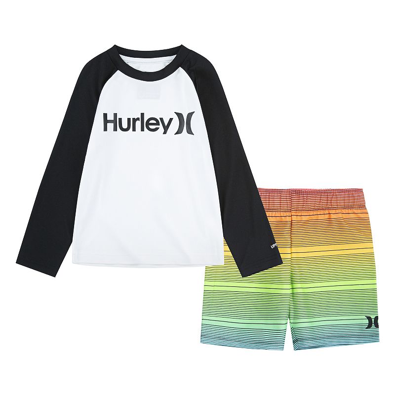 Hurley Toddler Boys 2T Striped Ombre Rashguard Set