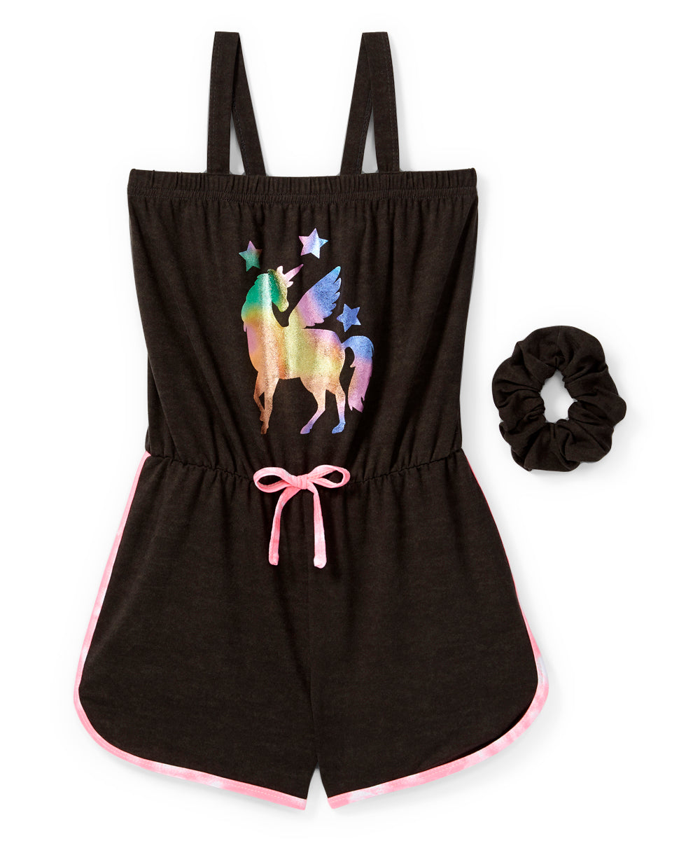 Freestyle Girls' Unicorn Romper Size 4 with Scrunchie