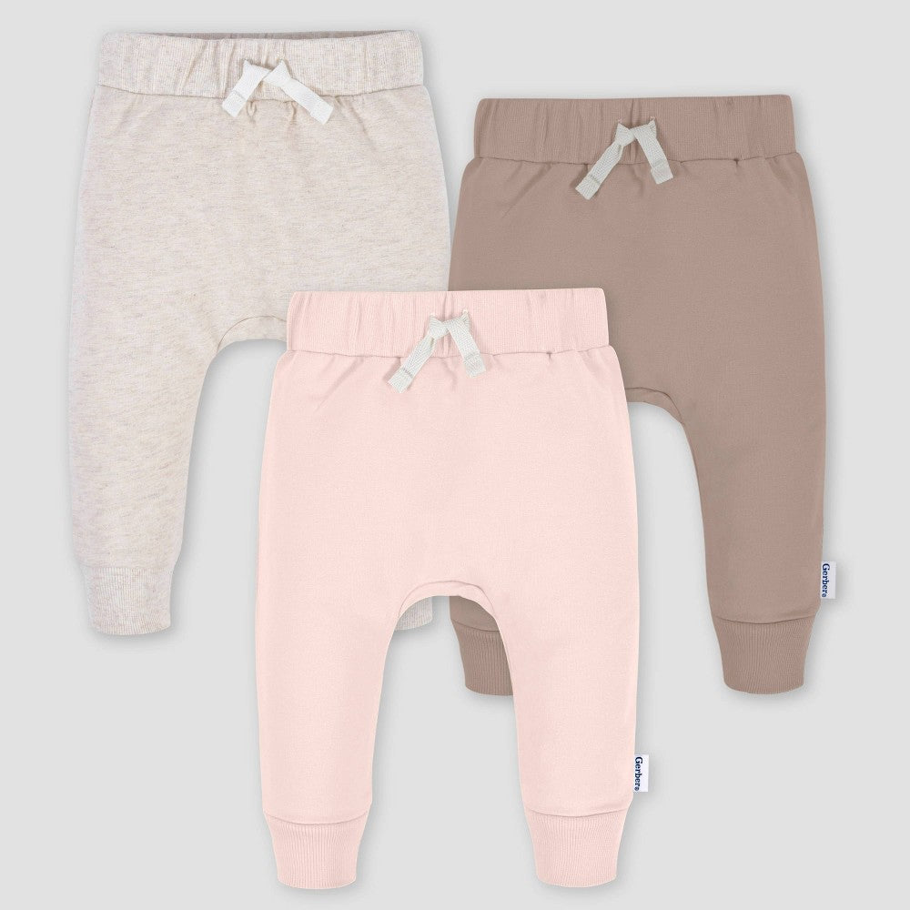 Gerber boys Jogger Pants 6-9M Pink Cotton Spandex 3pack