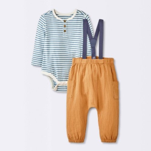 Cloud Island Boys' Striped Suspender Set Blue 12M