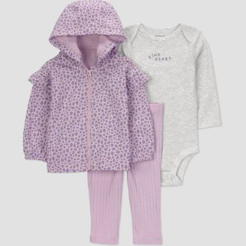 Carter's Baby Girls' 3pc Cheetah Hooded Set - Purple 3M