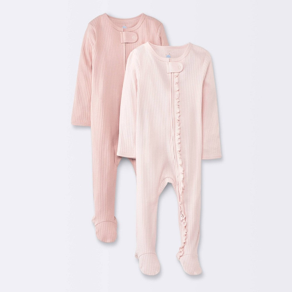 Cloud Island Baby Girls' Pink Ribbed Sleep N' Play 3-6M