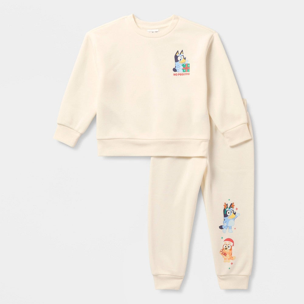 Toddler 2pc Bluey Christmas Fleece Sweatshirt and Joggers Set - Off-White 5T boys