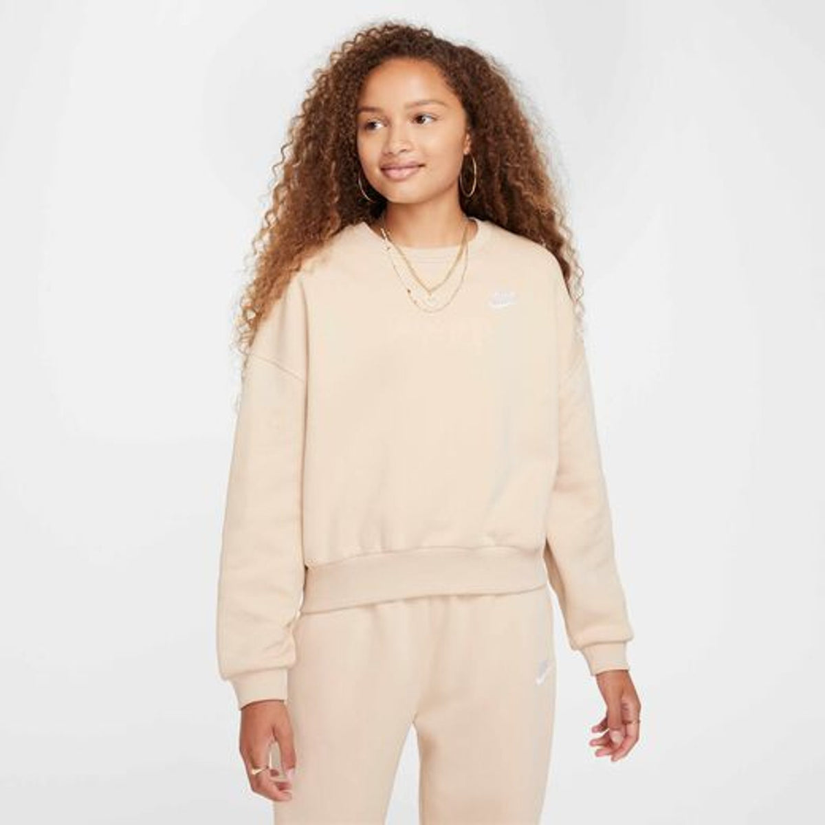 Nike Girls Sportswear Club Fleece Sweatshirt Sanddrift Large