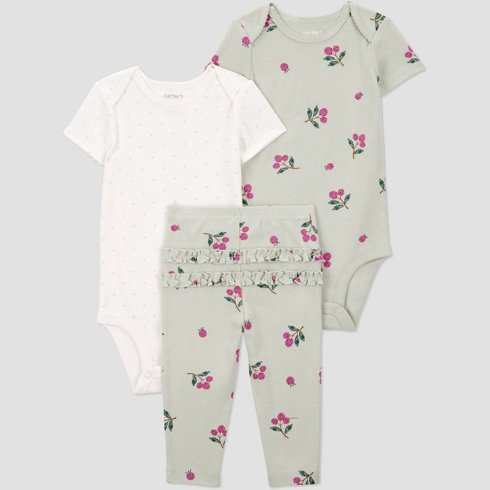 Carter's Girls' 3pc Raspberry Bodysuit Set - Green 3M