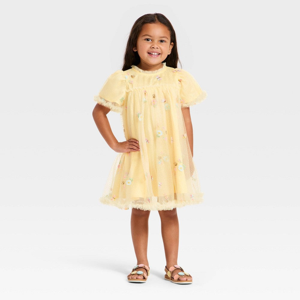 Audrey Camille Toddler Girls' Floral Embroidered Dress Yellow 3T