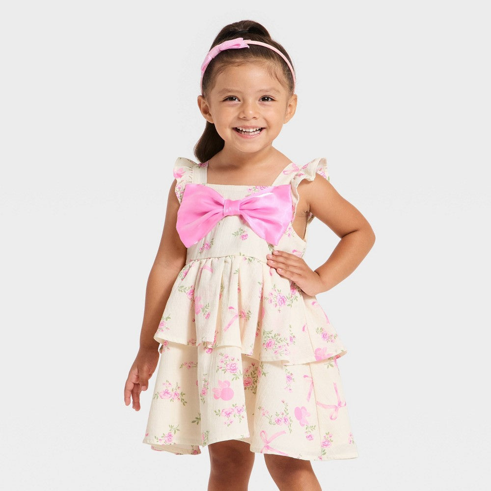 Disney Minnie Mouse Todder Girls Floral Bow Gauze Dress Pink 5T