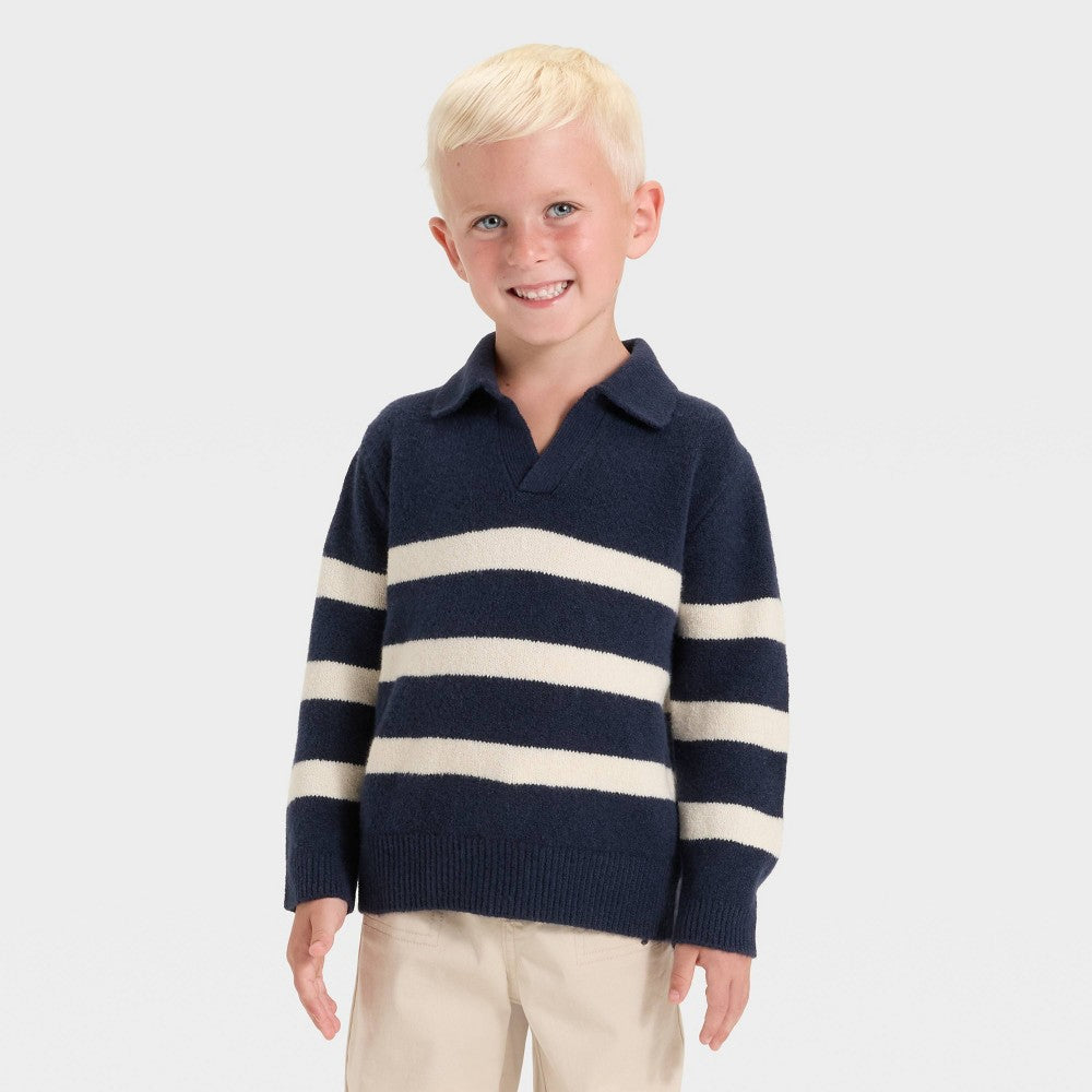 Cat & Jack Toddler Boys' Navy Blue Striped V-Neck Sweater 4T