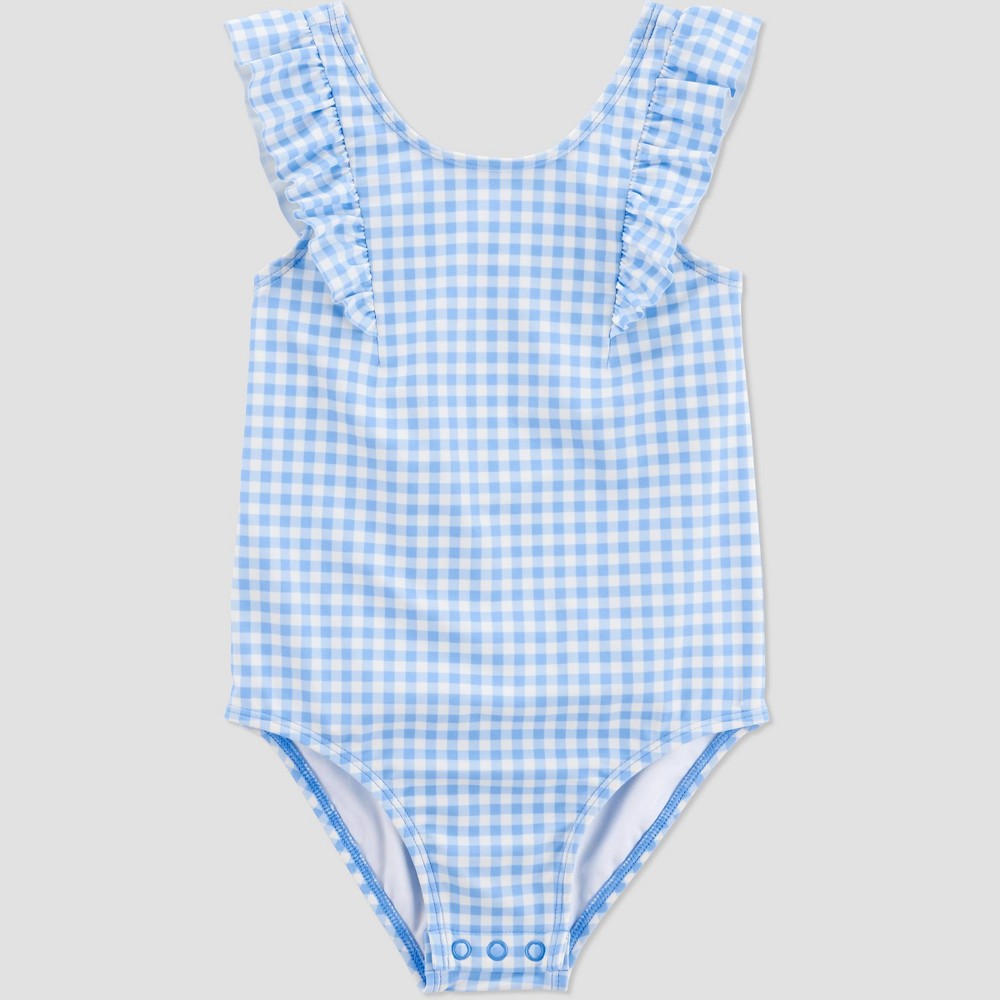 Carter's Toddler Girls' Ruffle Gingham Swimsuit Blue 3T