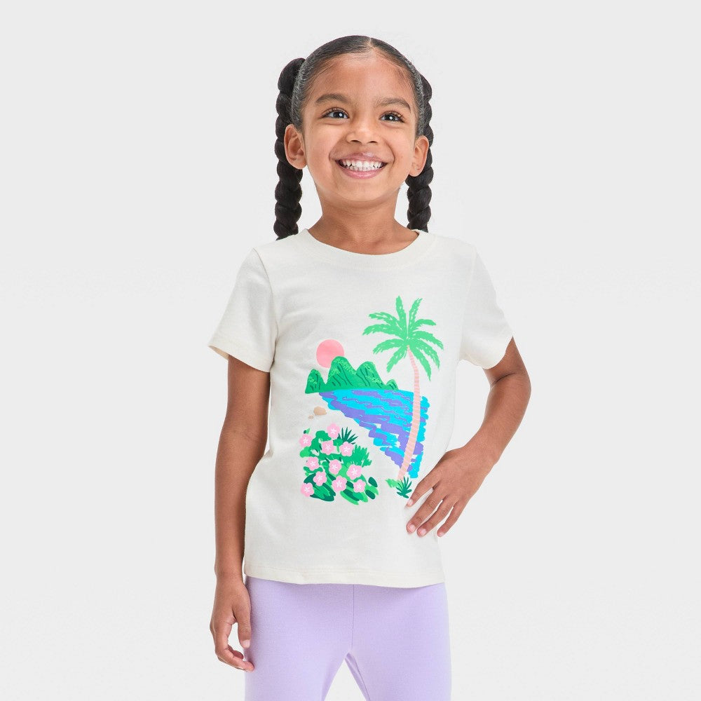 Cat & Jack Toddler Girls' Palm Tree T-Shirt Beige 5T