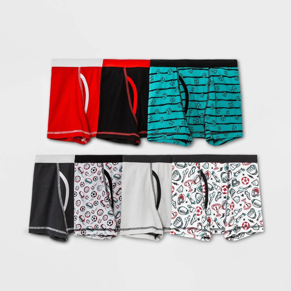 Cat & Jack Boys' Sports Boxer Briefs Pack of 7 - Red L