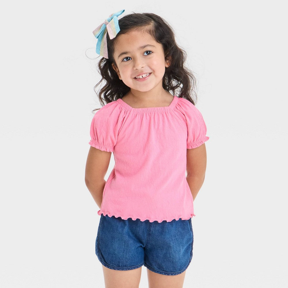 Cat & Jack Toddler Girls' Pink Puff Sleeve Shirt 3T