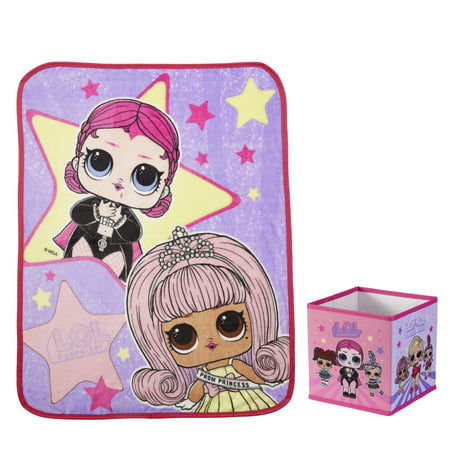 L.O.L. Surprise! Plush Throw & Storage Cube Set, 40"x50" & 9"x9" 2 pc girl