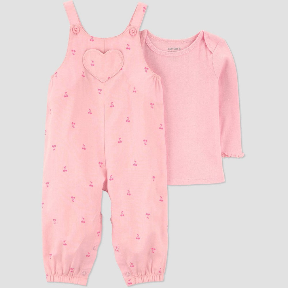 Carter's Baby Girls' 2pc Cherries Overalls Set - Pink 3M