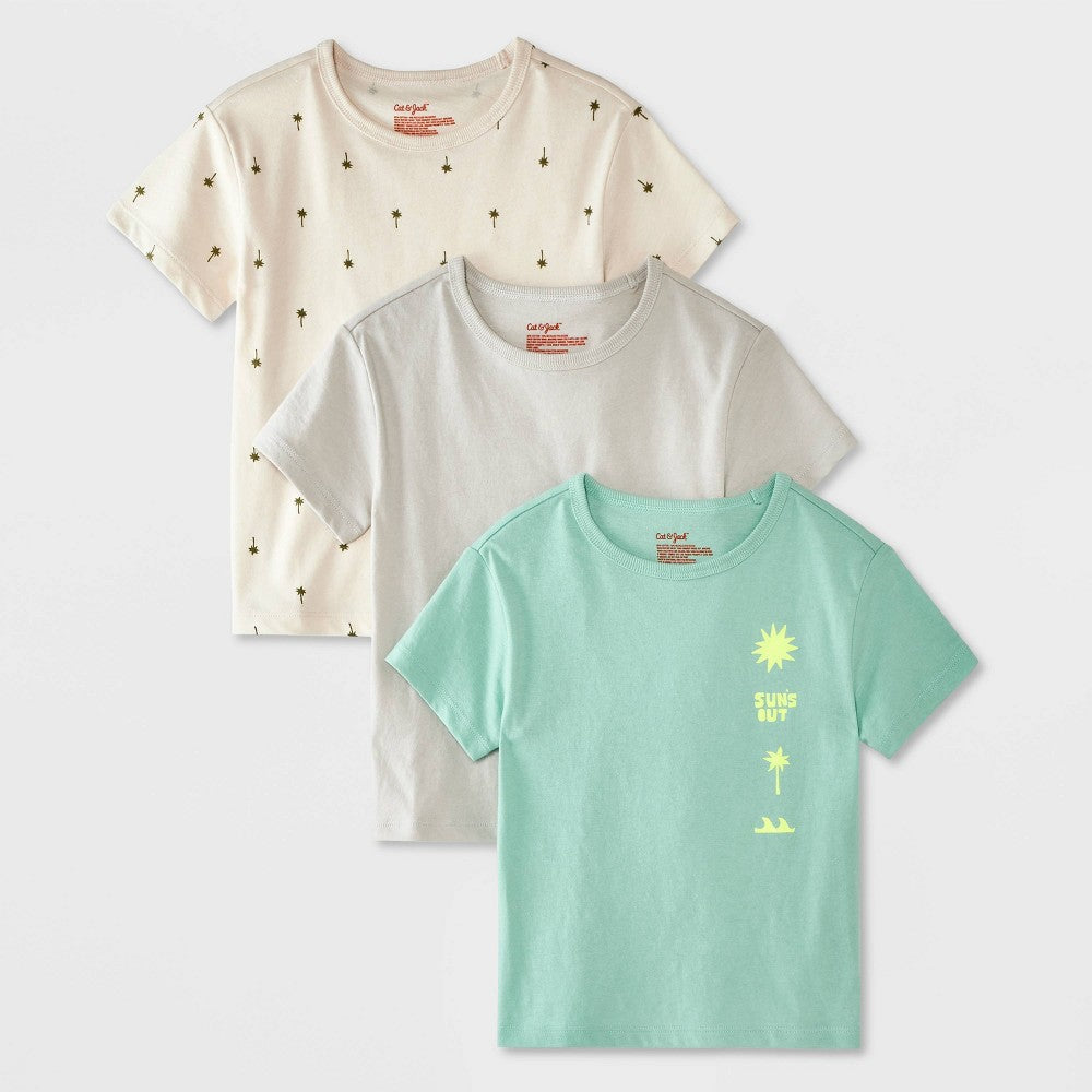 Cat & Jack Toddler Boys' 3pk Short Sleeve T-Shirt Green 5T