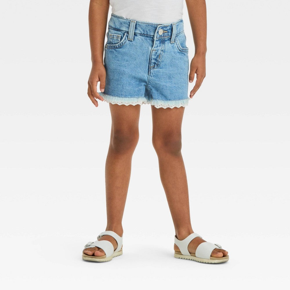 Cat & Jack Toddler Girls' Lace Denim Shorts 12M Light Wash