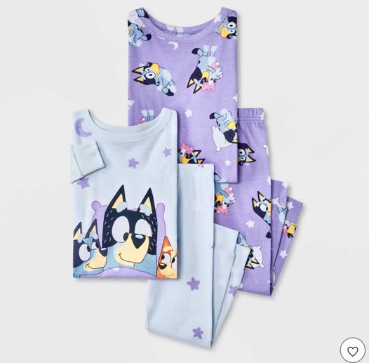 Bluey Toddler Girls' 4pc Cotton Pajama Set 3T - Blue/Purple