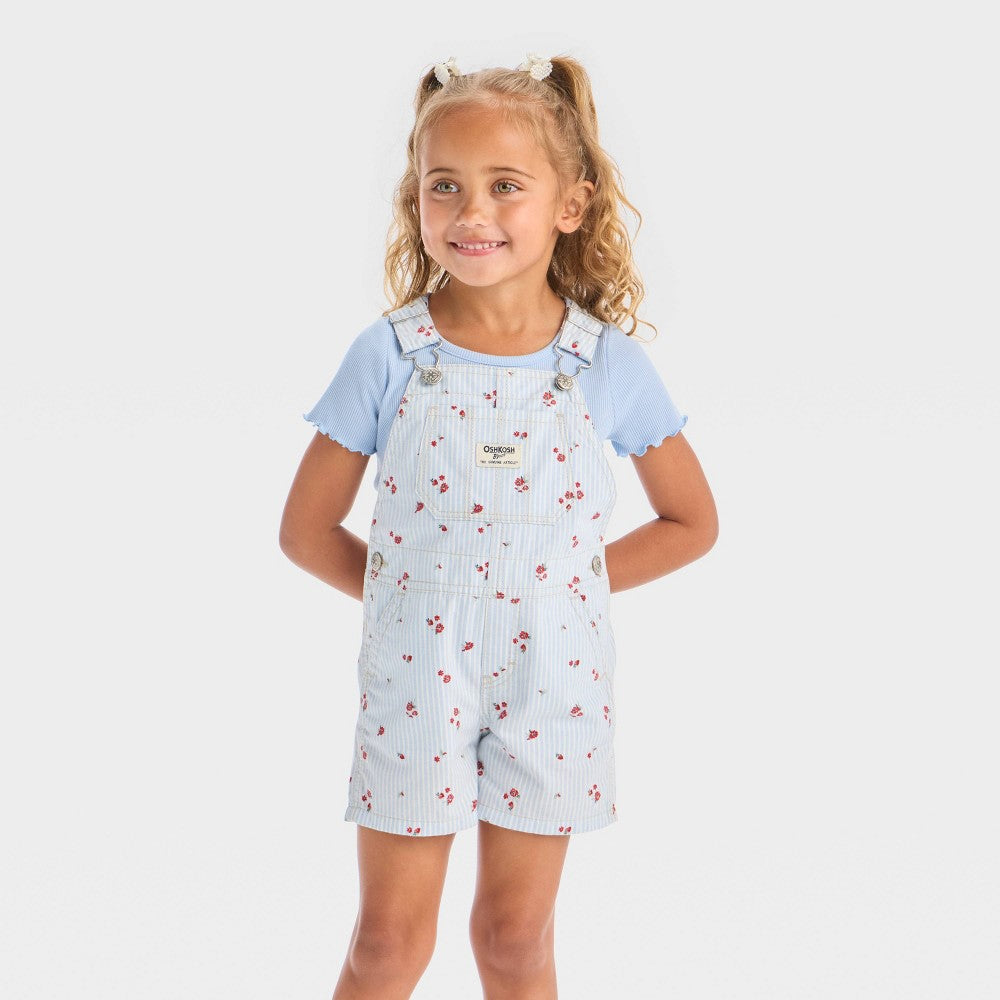 OshKosh Toddler Girls' Railroad Striped Shortalls 5T Blue