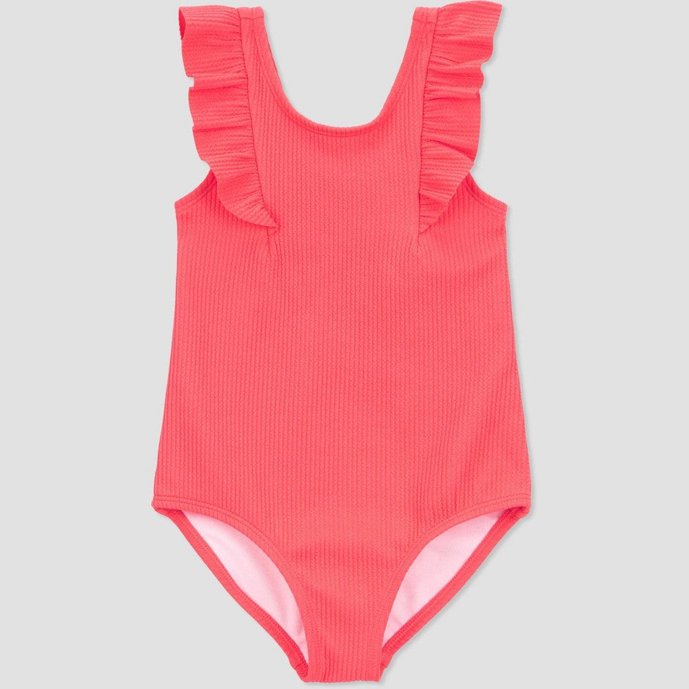 Carter's Girls' Pink Ruffle Swimsuit 4T UPF 50+