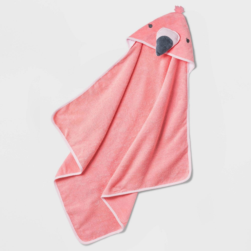 Cloud Island Baby Girls' Flamingo Hooded Bath Towel Coral