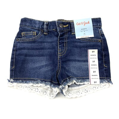 Cat & Jack Toddler Girls' Lace Denim Shorts 12M Dark Blue