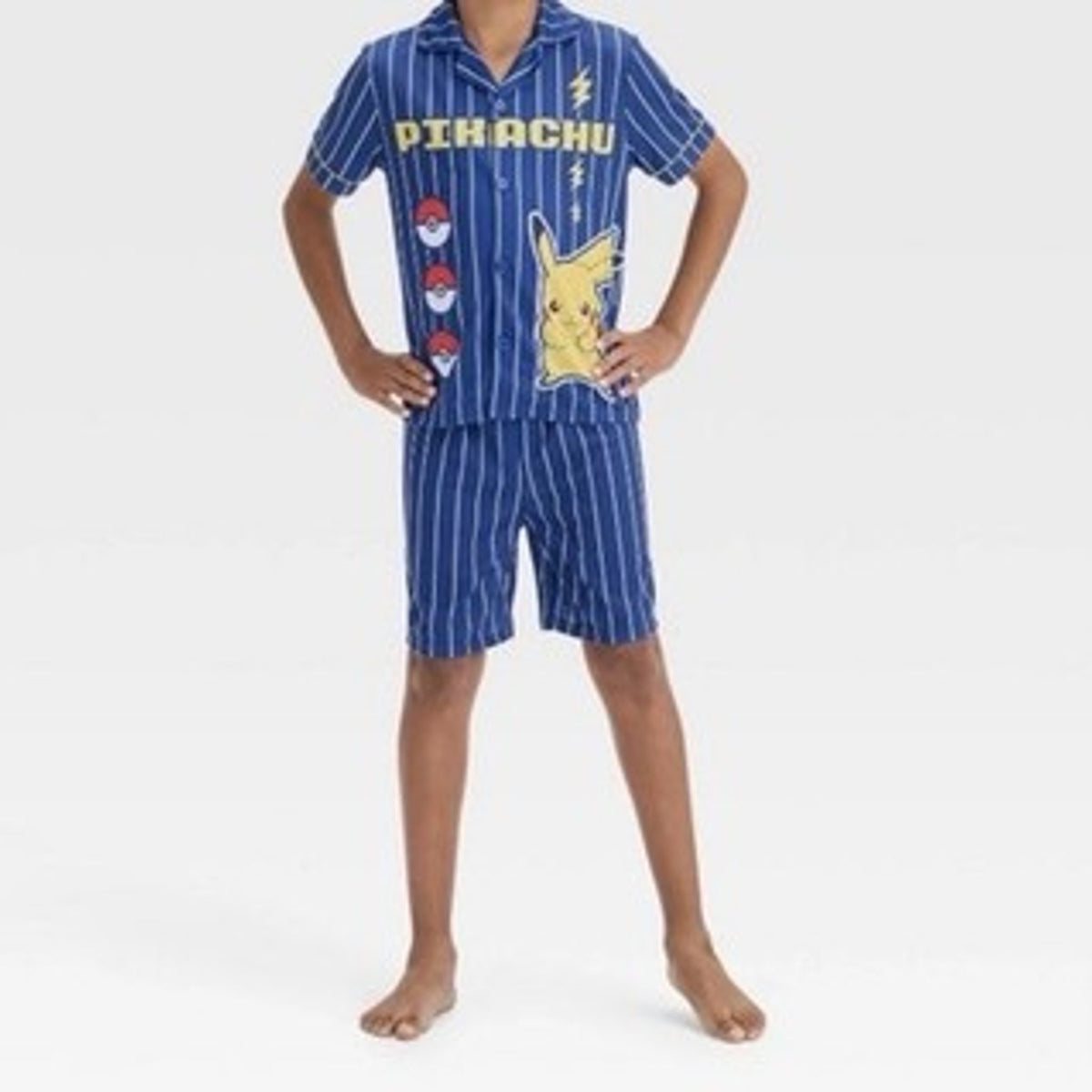 Pokemon Boys' Baseball Jersey Pajama Set Navy Blue, Size M