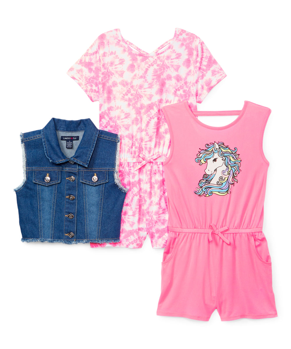 Limited Too Pink Unicorn Romper Set, Size 3T - Girls