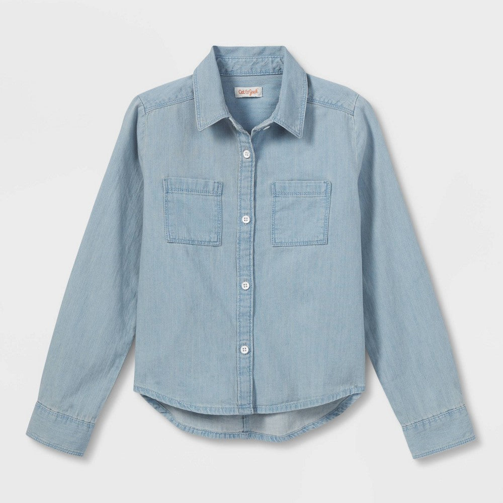 Girls' Long Sleeve Woven Button-Down Shirt - Cat & Jack™