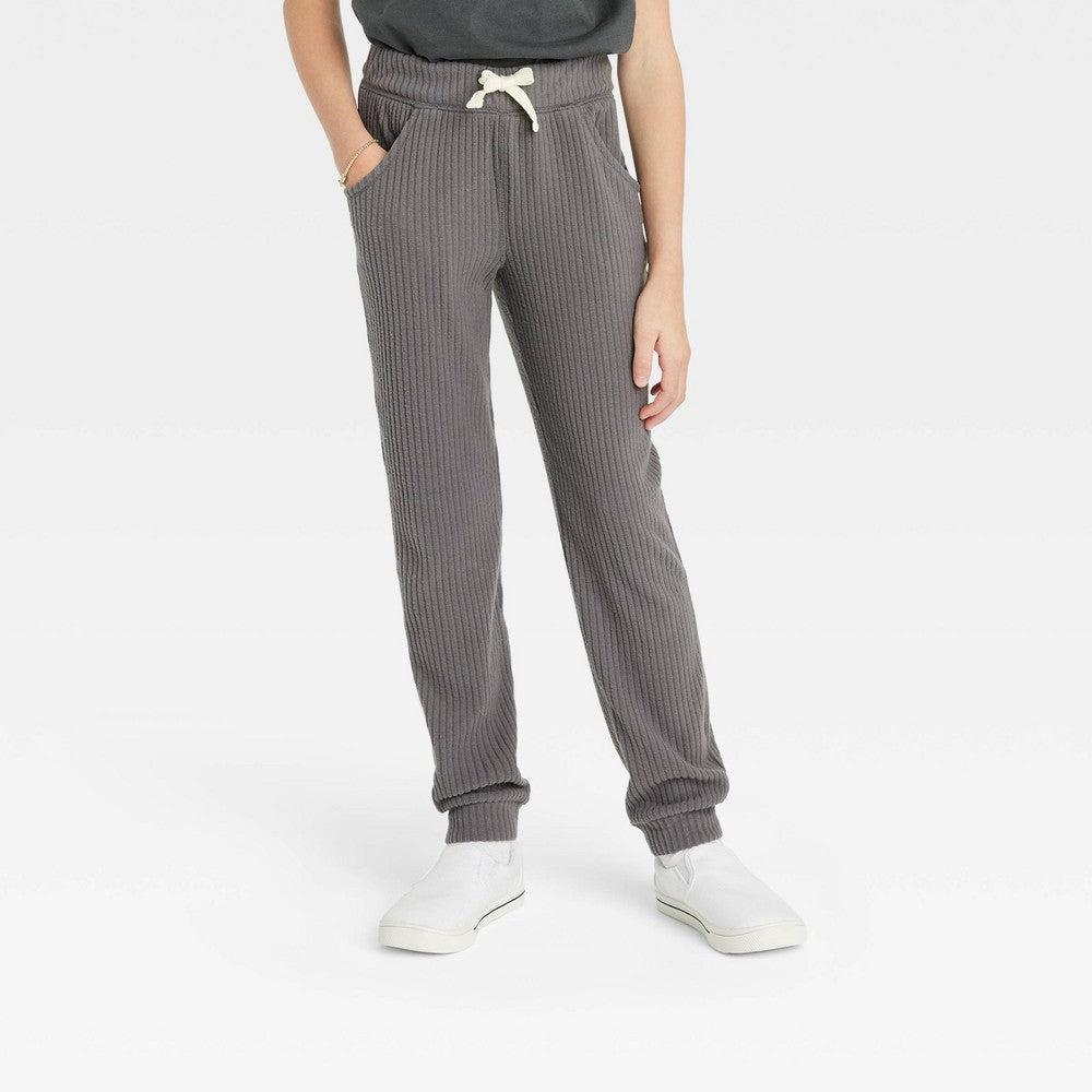 Cat & Jack Girls Rib Jogger Pants Grey, Size M