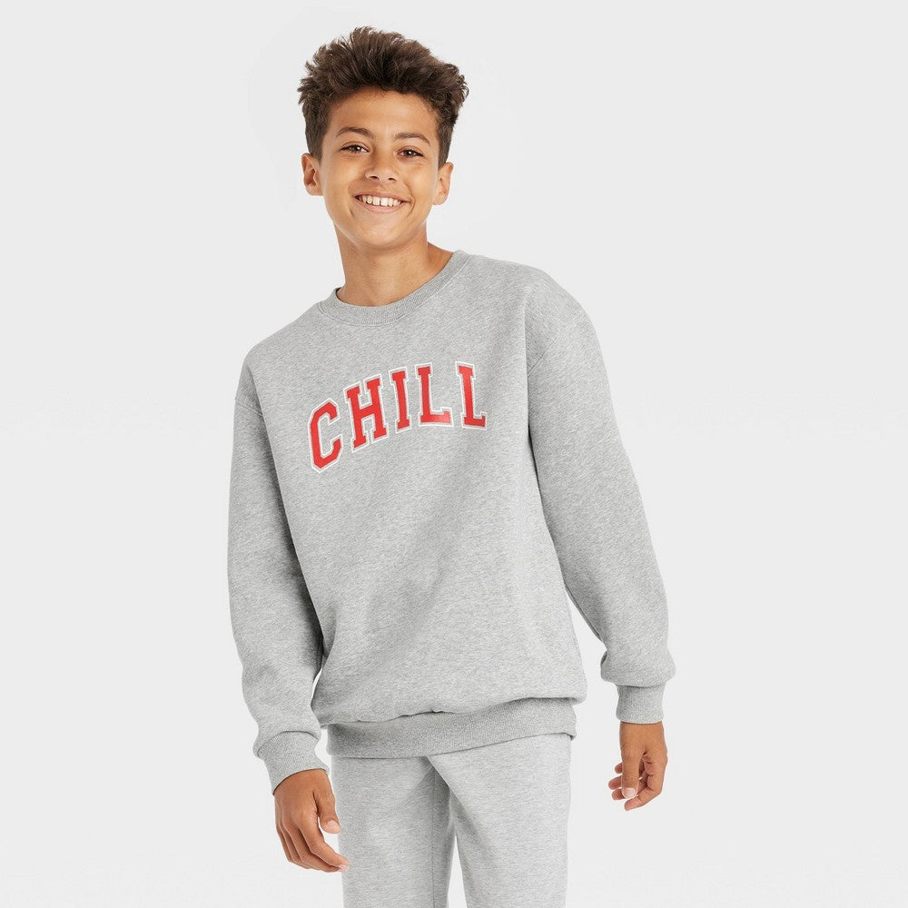 Boys' Crew Neck Fleece Pullover Sweatshirt - Art Class Light Gray M